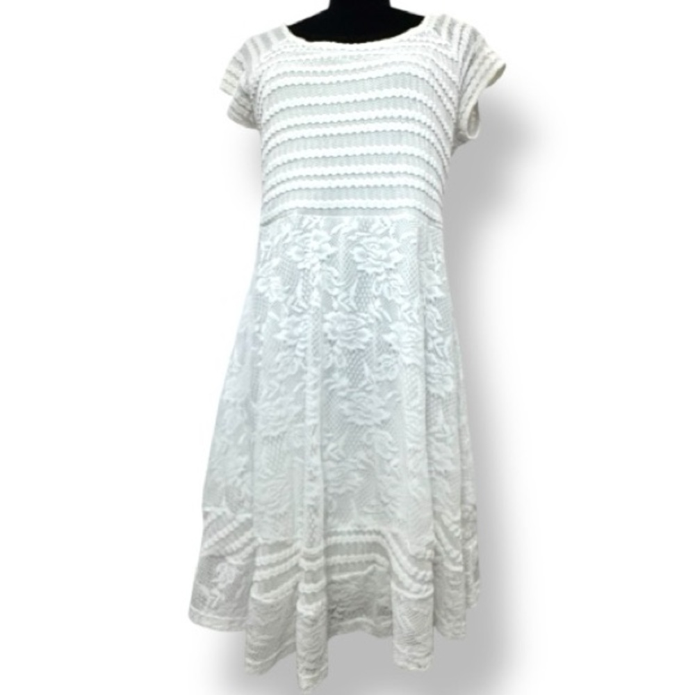 NY Collection Fully Lined Short White Lace Dress Beach Wedding RN 58719 Sz Med